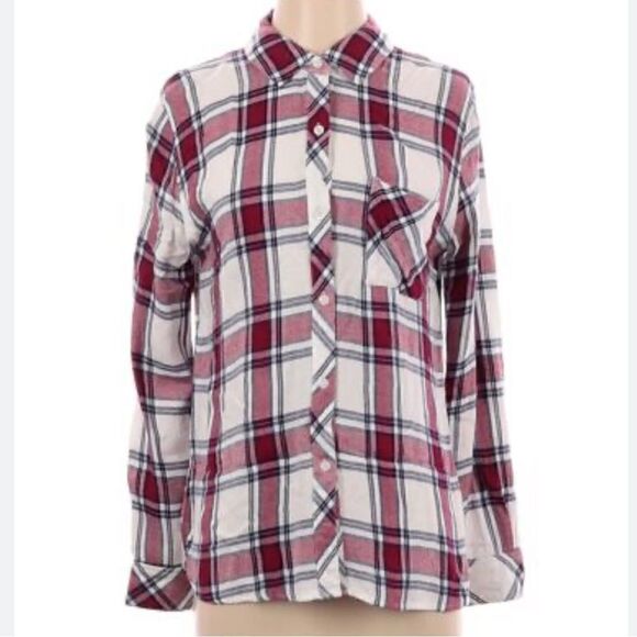 Rails Plaid Long Sleeve Button-Down Shirt white/ maroon - Picture 1 of 7